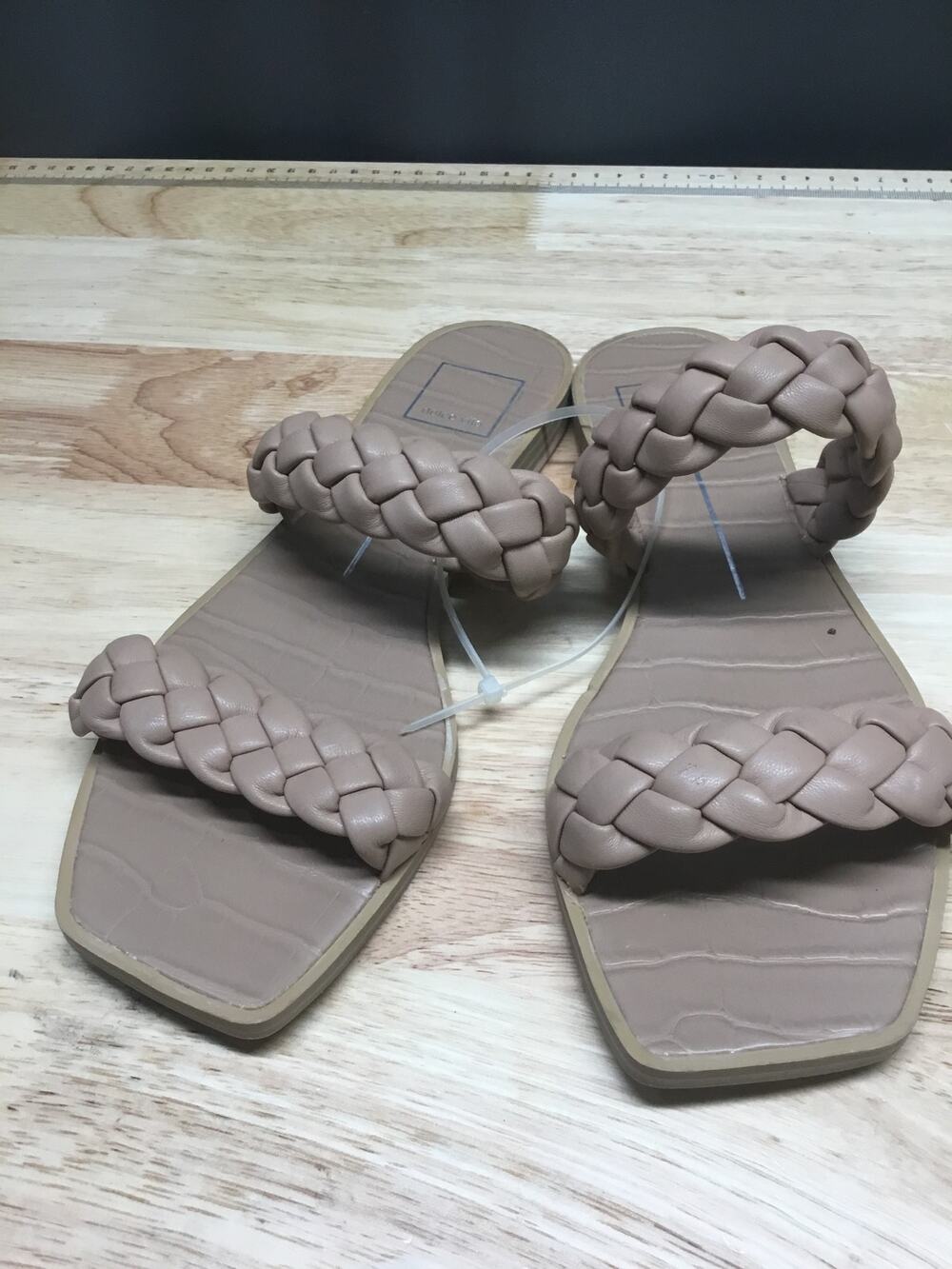 Dolce Vita Flat Slide Sandals Women's 8 Nude Double Strap Slip-On Square Toe